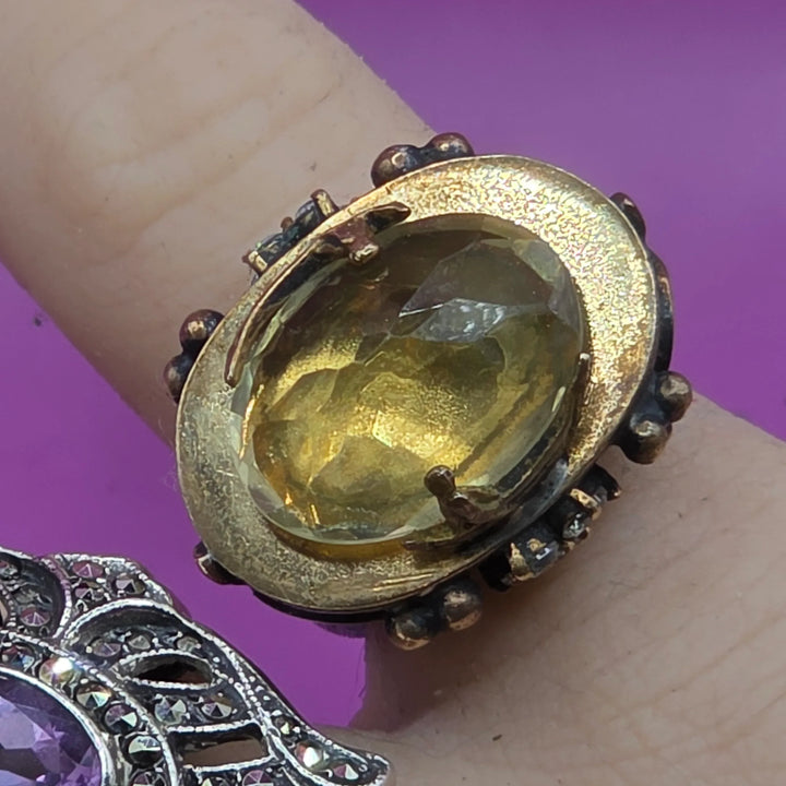 Vintage Amber Iolite & Sterling Silver Statement Ring - Estate Jewelry Priced Right