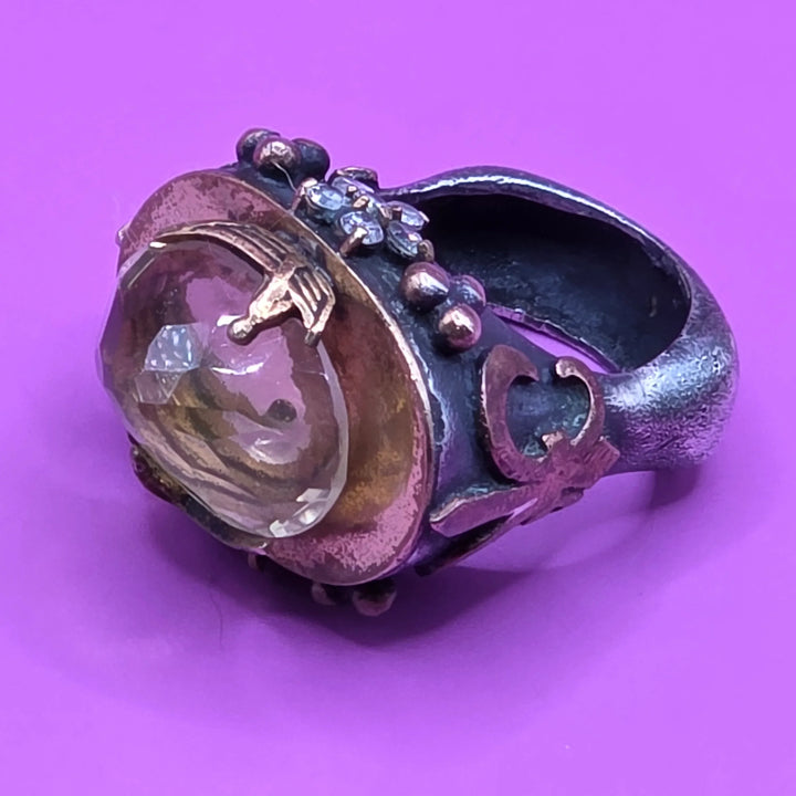 Vintage Amber Iolite & Sterling Silver Statement Ring - Estate Jewelry Priced Right