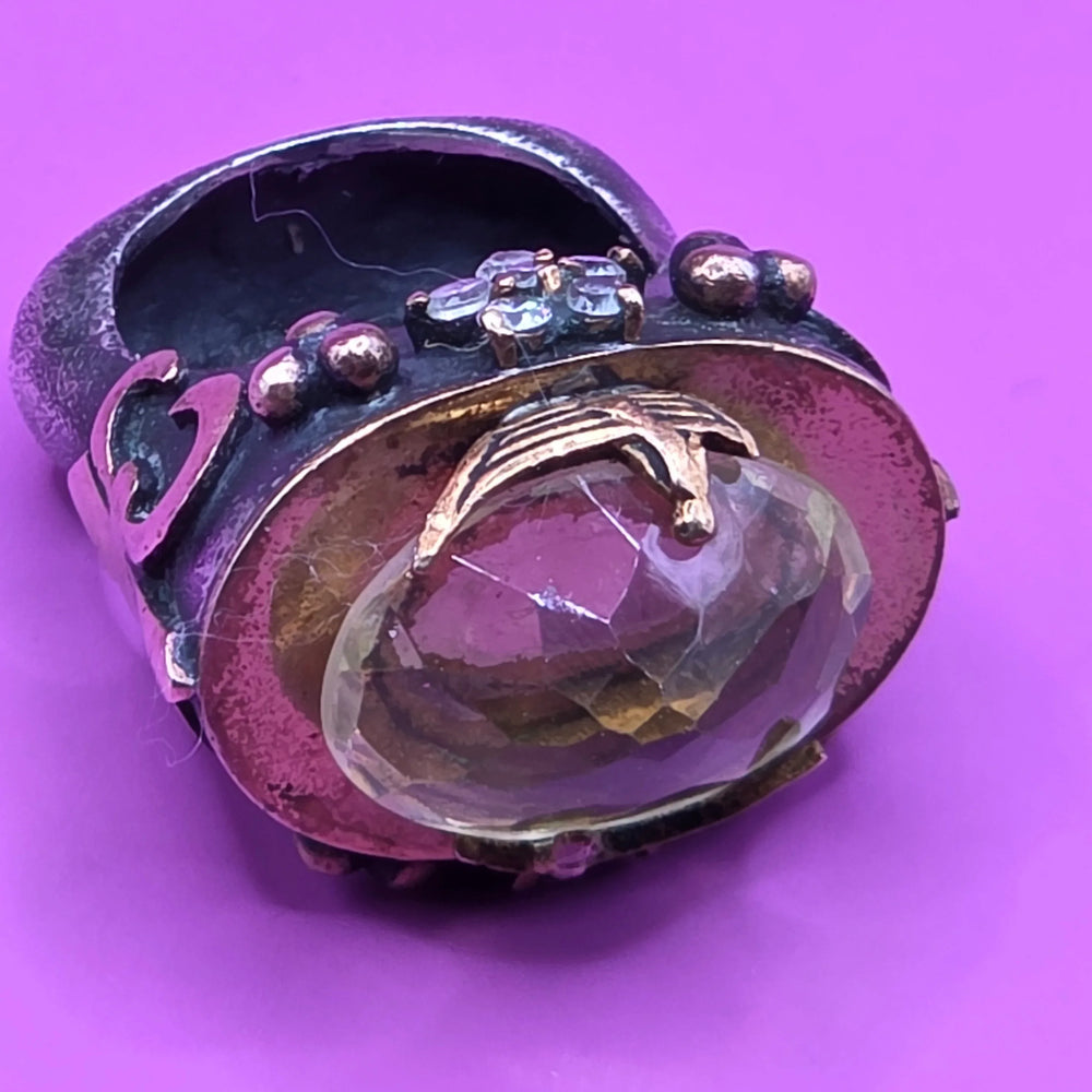 Vintage Amber Iolite & Sterling Silver Statement Ring - Estate Jewelry Priced Right