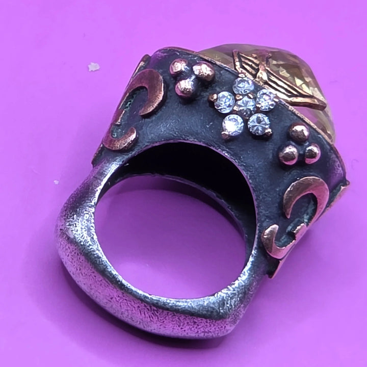 Vintage Amber Iolite & Sterling Silver Statement Ring - Estate Jewelry Priced Right