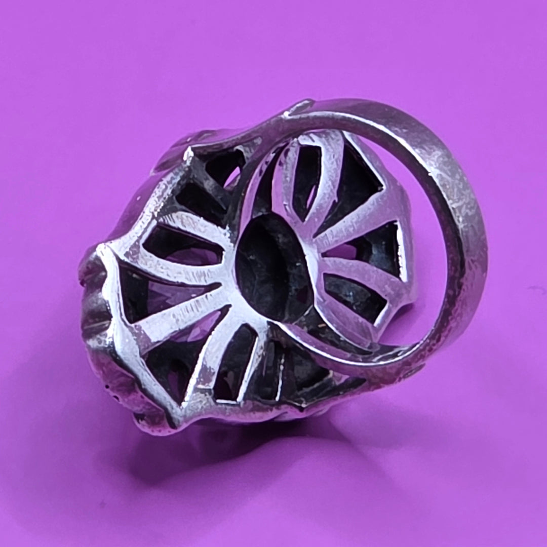 Sterling Silver Open Work North-South Amethyst Ring