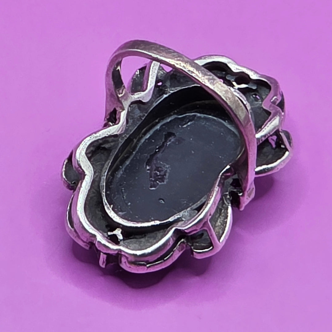 Sterling Silver Long Oval Black Tourmaline North-South Ring