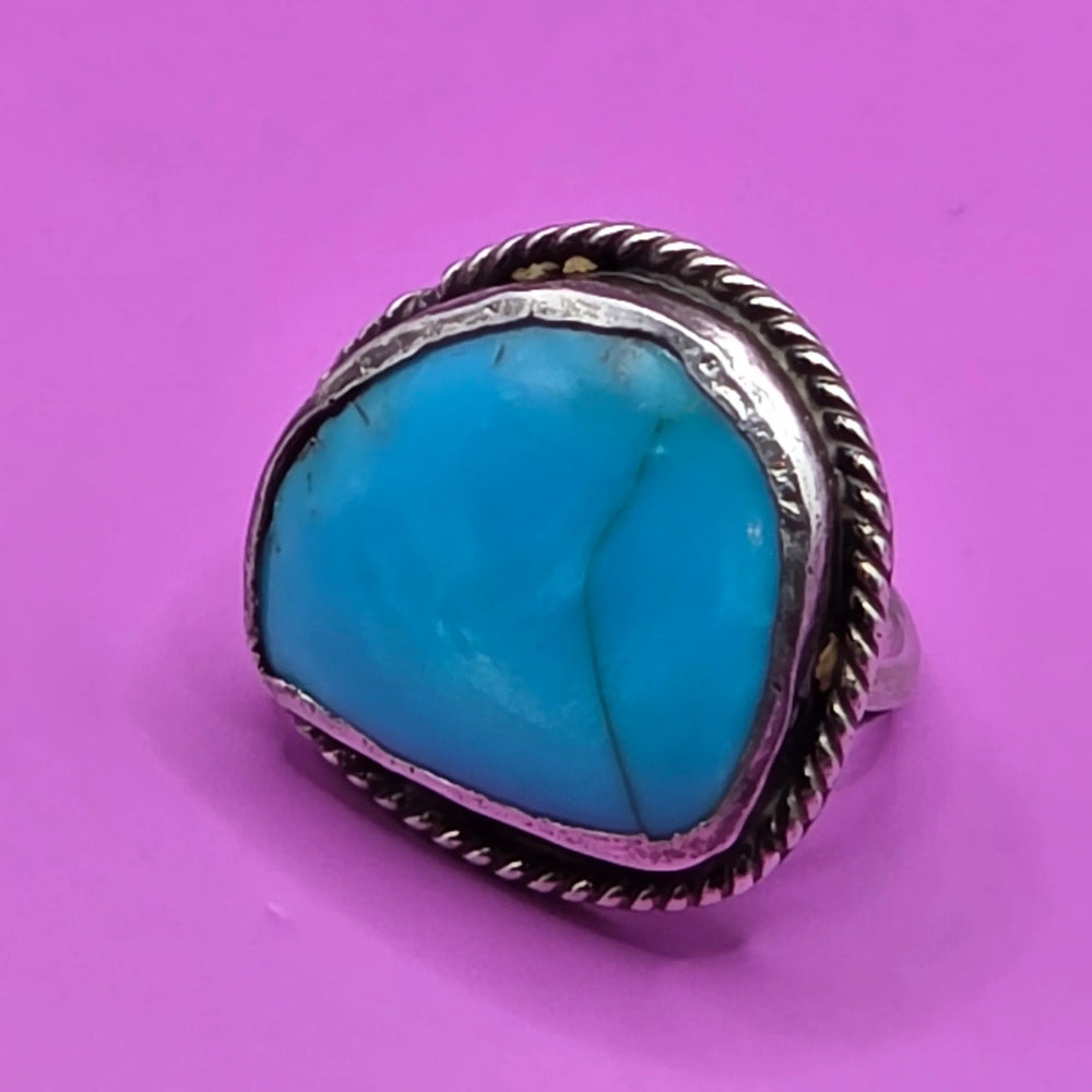 Sterling Silver Crudely Styled Turquoise Ring - Estate Jewelry Priced Right