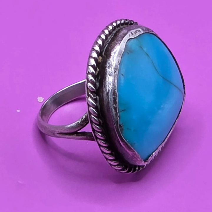 Sterling Silver Crudely Styled Turquoise Ring - Estate Jewelry Priced Right