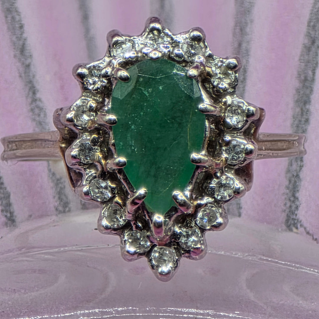 14K Gold, Diamond & Pear Cut Emerald Statement Ring