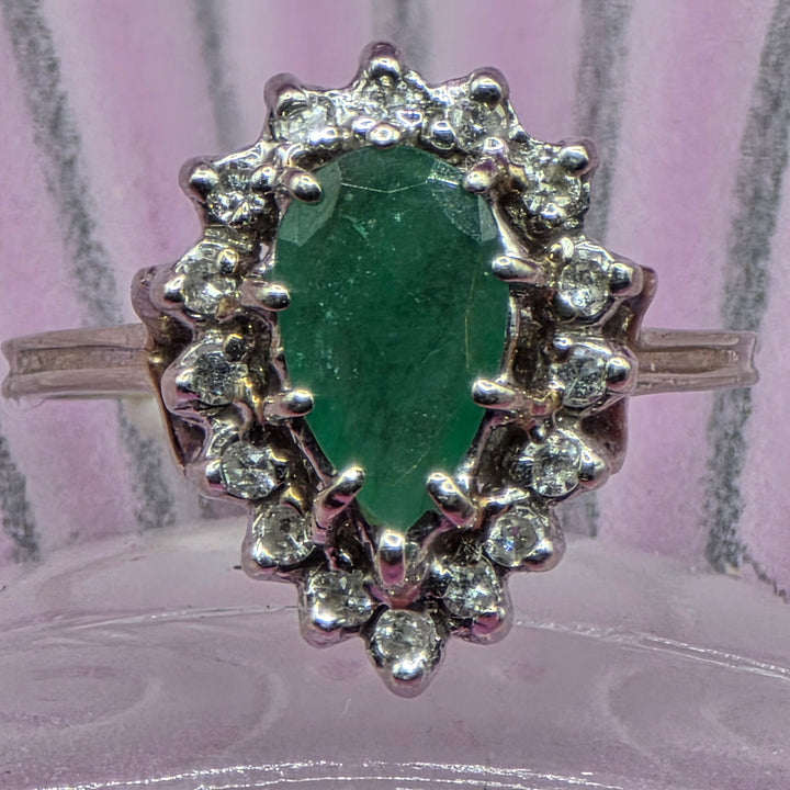 14K Gold, Diamond & Pear Cut Emerald Statement Ring