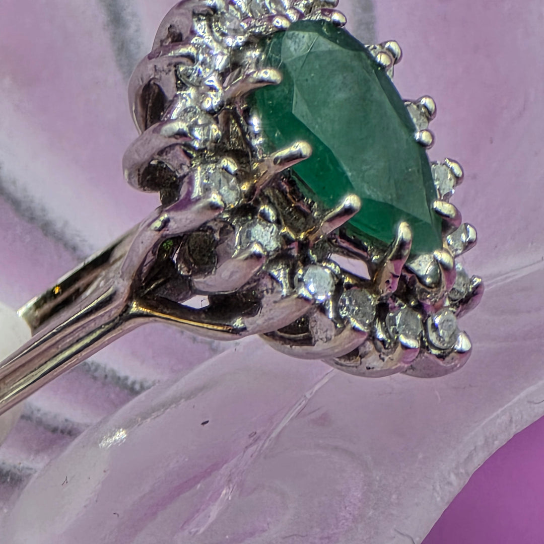 14K Gold, Diamond & Pear Cut Emerald Statement Ring