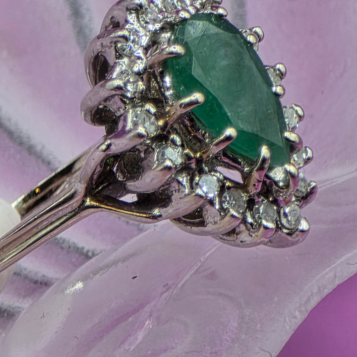 14K Gold, Diamond & Pear Cut Emerald Statement Ring