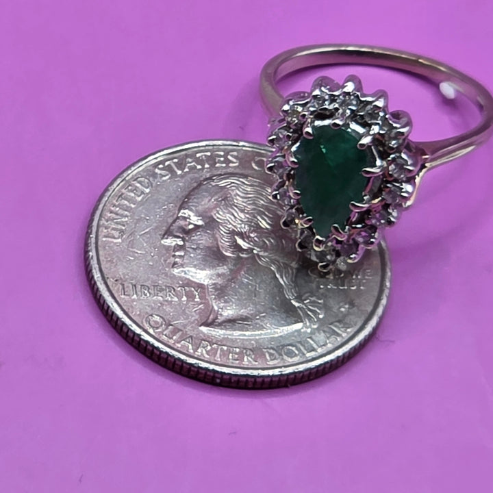 14K Gold, Diamond & Pear Cut Emerald Statement Ring