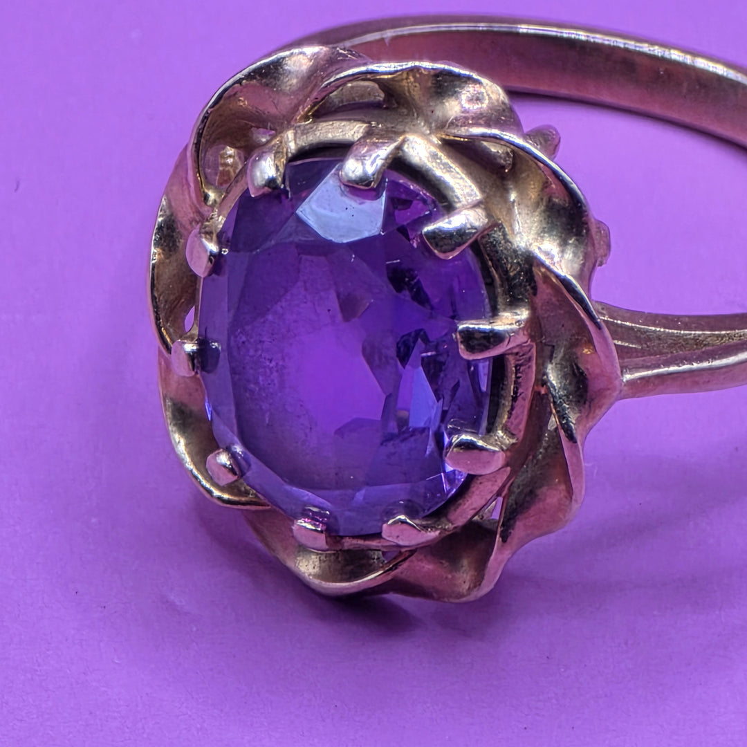 14K Gold & Solitaire Amethyst Cocktail Ring