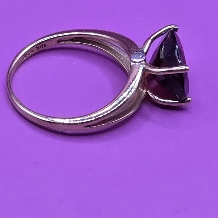 10K Gold, Diamond & Solitaire Garnet Cocktail Ring