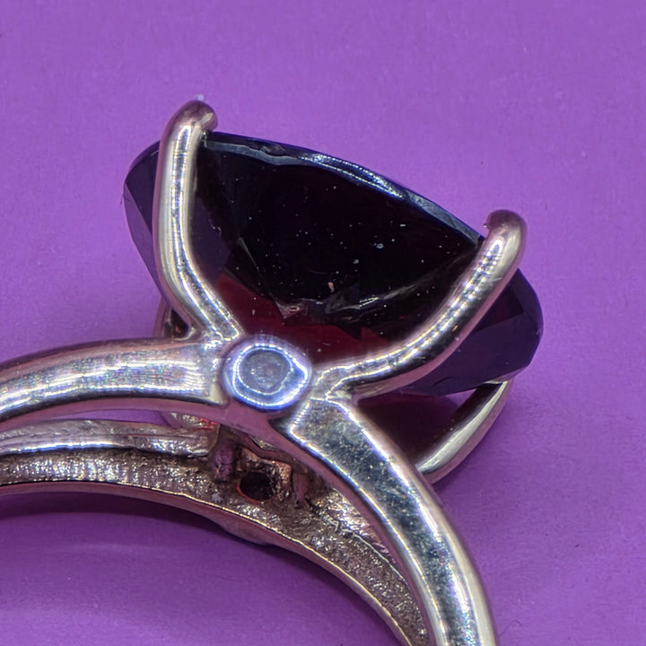 10K Gold, Diamond & Solitaire Garnet Cocktail Ring