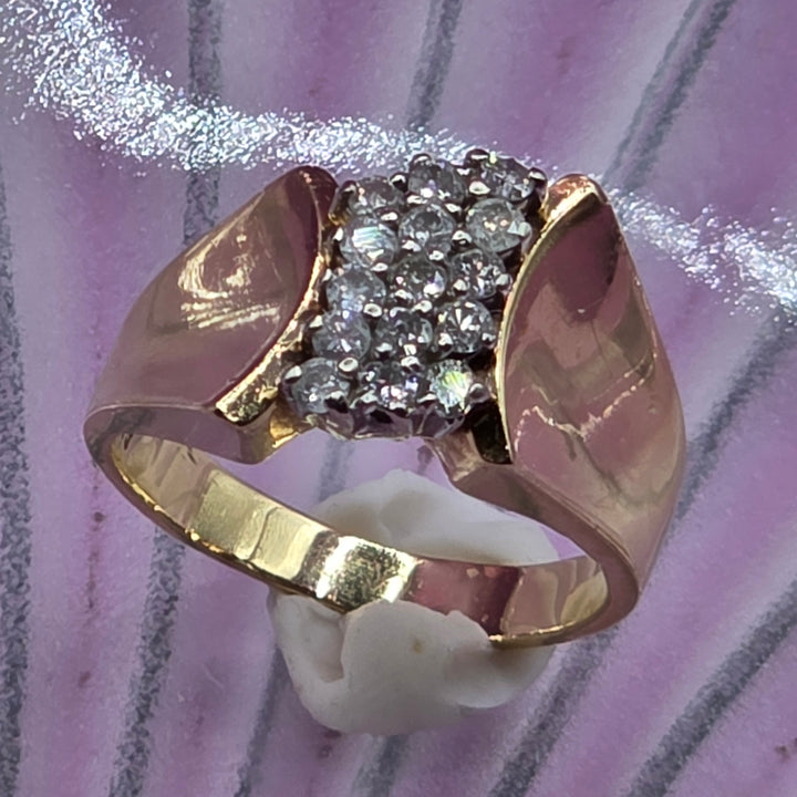 14K Gold & Diamond Cluster Evening Ring