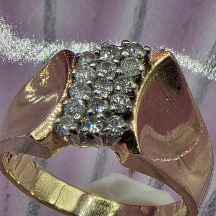 14K Gold & Diamond Cluster Evening Ring