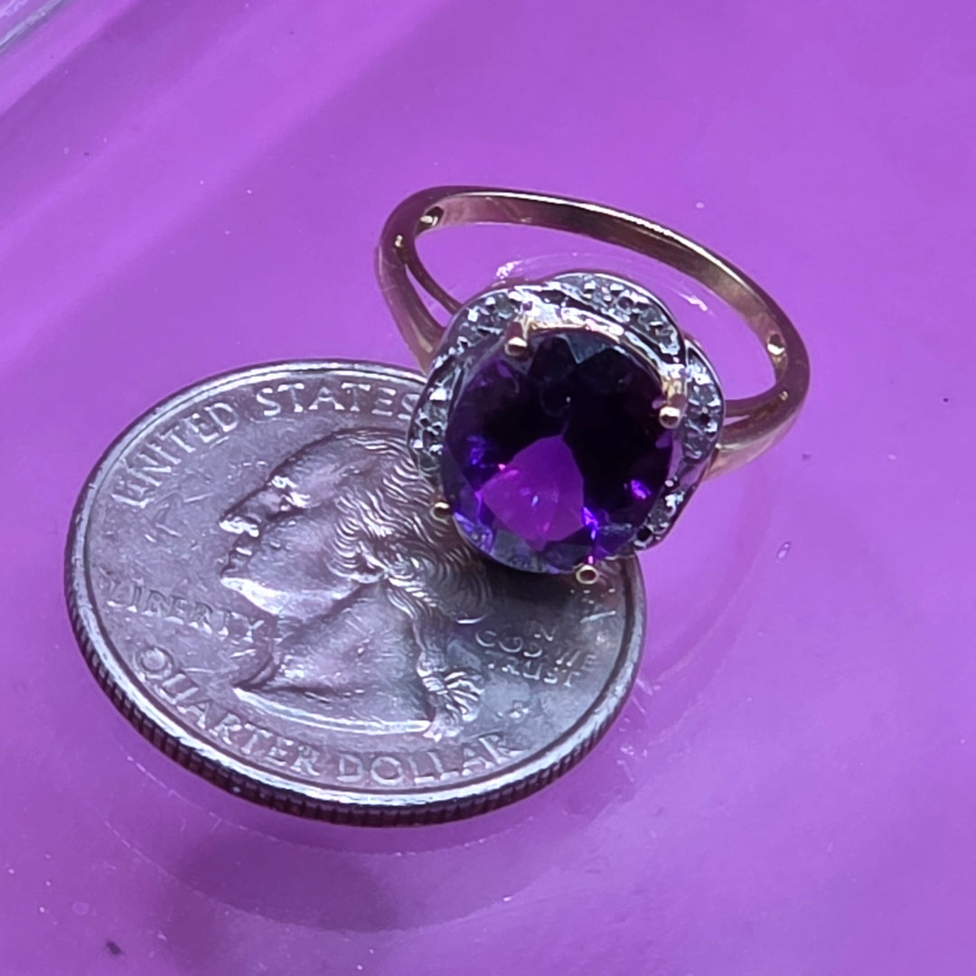 10K Gold & Solitaire Amethyst Evening Ring