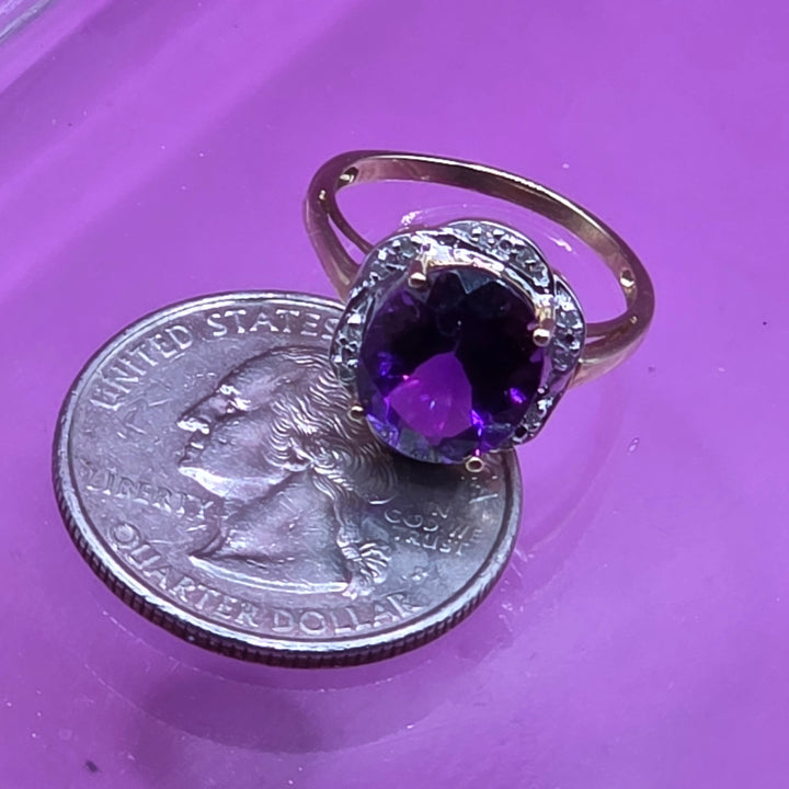 10K Gold & Solitaire Amethyst Evening Ring