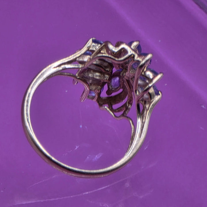 14K Gold, Diamond & Iolite Waterfall Floral Ring