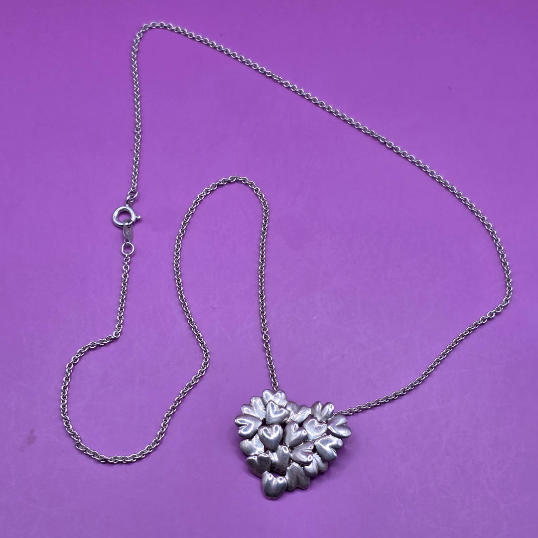 Authentic Vintage Sterling Silver Movado Hearts Pendant Necklace