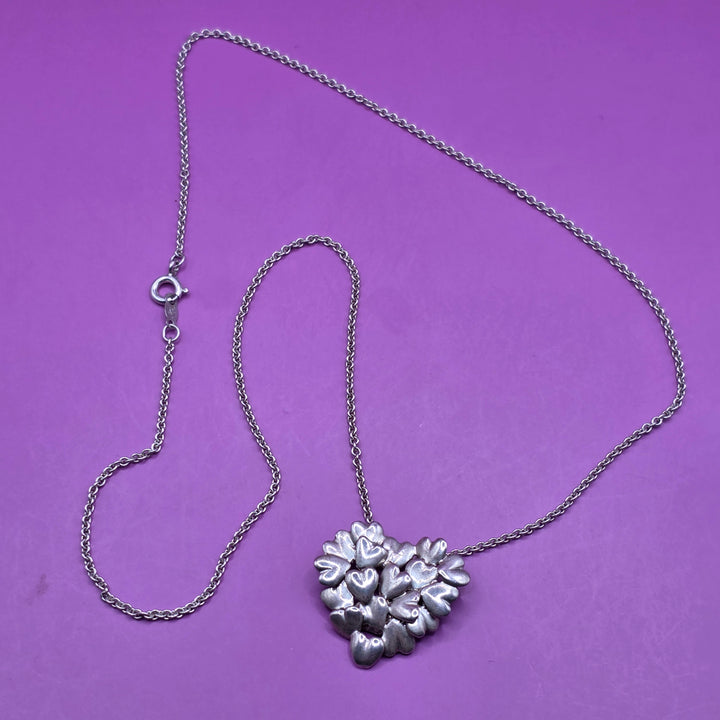 Authentic Vintage Sterling Silver Movado Hearts Pendant Necklace