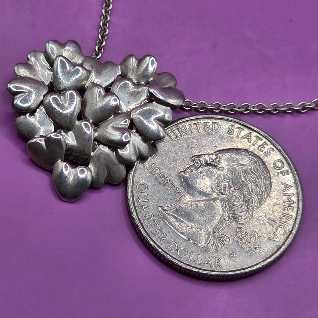 Authentic Vintage Sterling Silver Movado Hearts Pendant Necklace