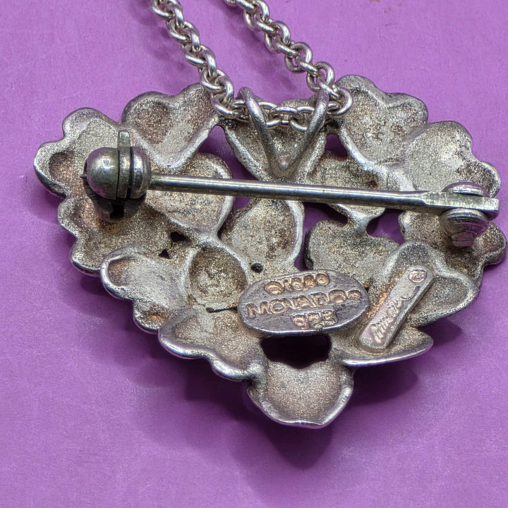 Authentic Vintage Sterling Silver Movado Hearts Pendant Necklace