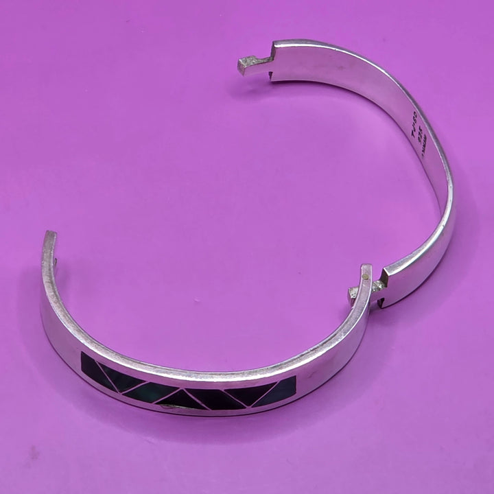 Sterling Silver & Inlaid Turquoise Geometric Bangle Bracelet
