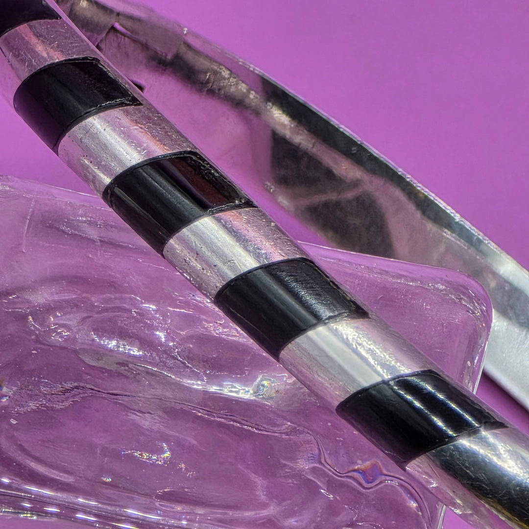 Sterling Silver & Inlaid Onyx Geometric Bangle Bracelet