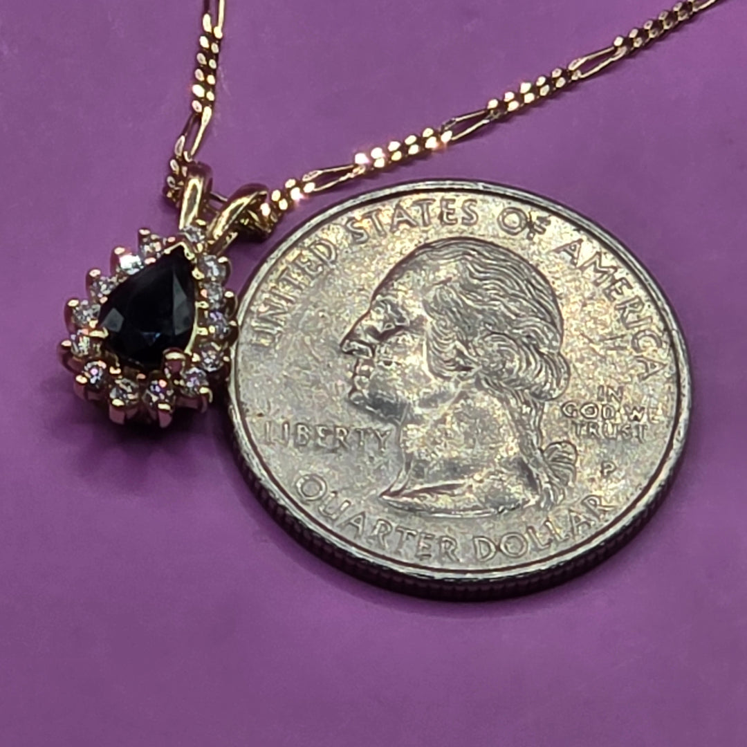 14K Gold, Sapphire & Diamond Teardrop Pendant Necklace