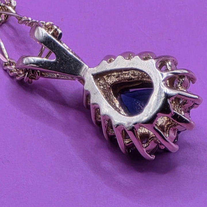 14K Gold, Sapphire & Diamond Teardrop Pendant Necklace