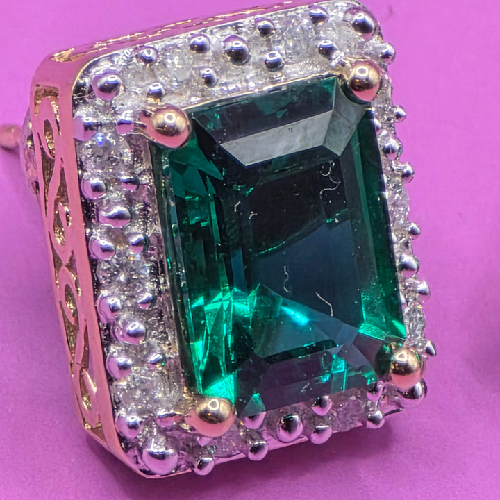 14k Gold, Diamond & Emerald Cut Emerald Stud Earrings