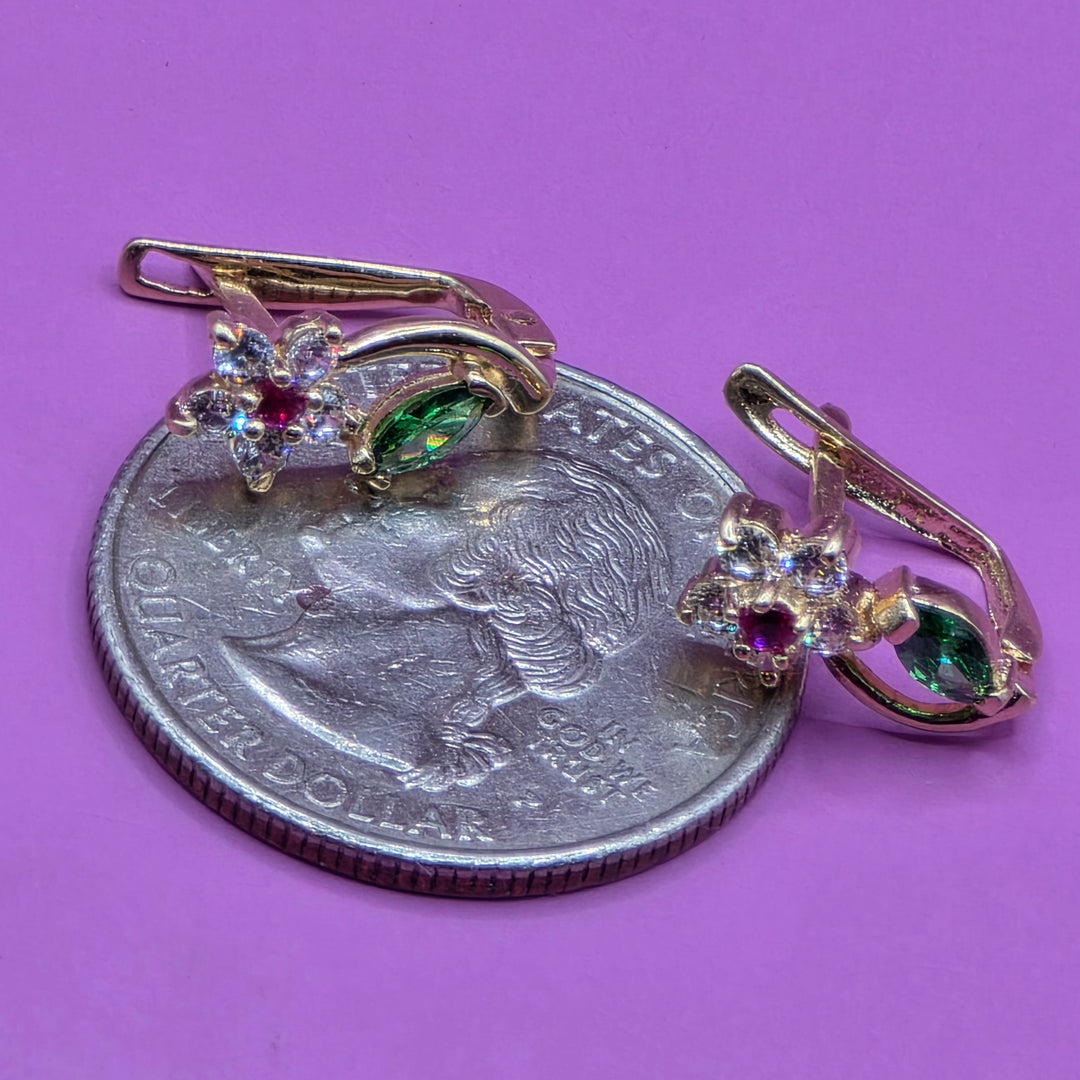 Gold, Ruby, Diamond & Emerald Raining Flower Earrings