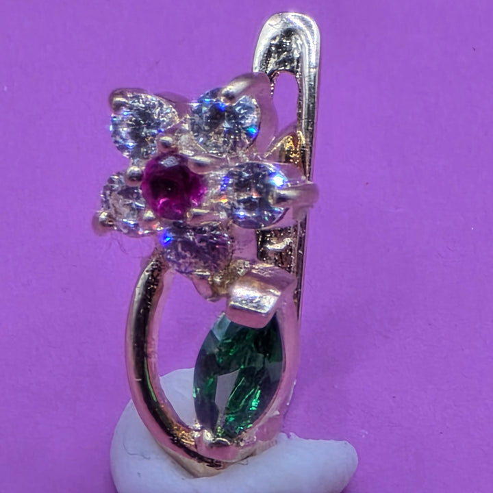 Gold, Ruby, Diamond & Emerald Raining Flower Earrings