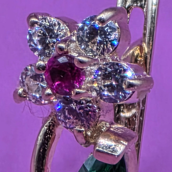 Gold, Ruby, Diamond & Emerald Raining Flower Earrings