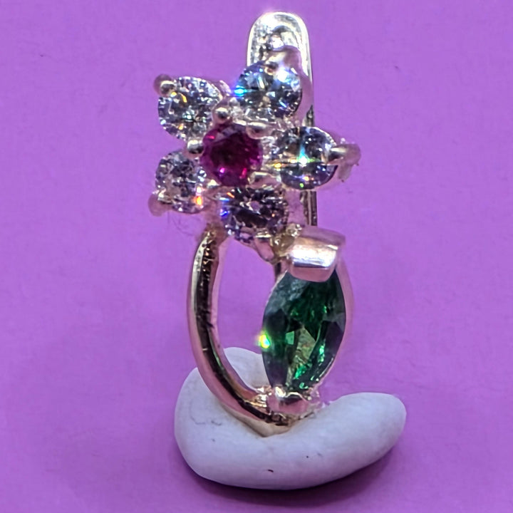 Gold, Ruby, Diamond & Emerald Raining Flower Earrings