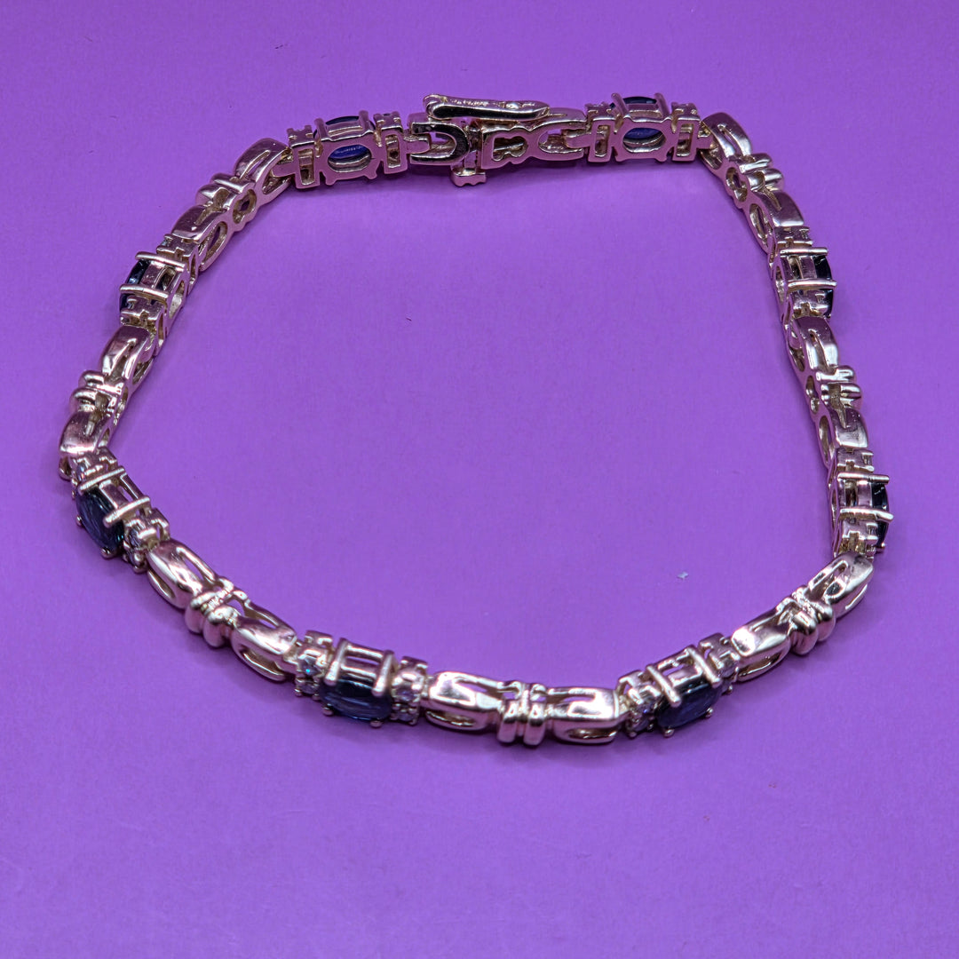 14K Gold, Diamond & Sapphire Coliseum Link Bracelet