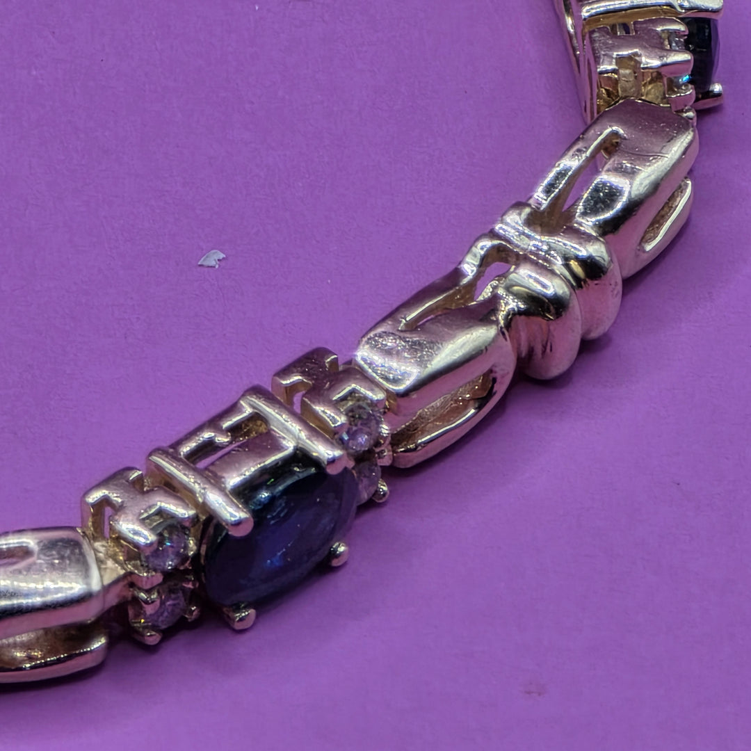 14K Gold, Diamond & Sapphire Coliseum Link Bracelet