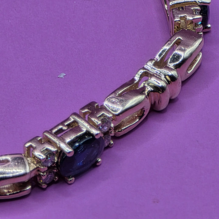 14K Gold, Diamond & Sapphire Coliseum Link Bracelet