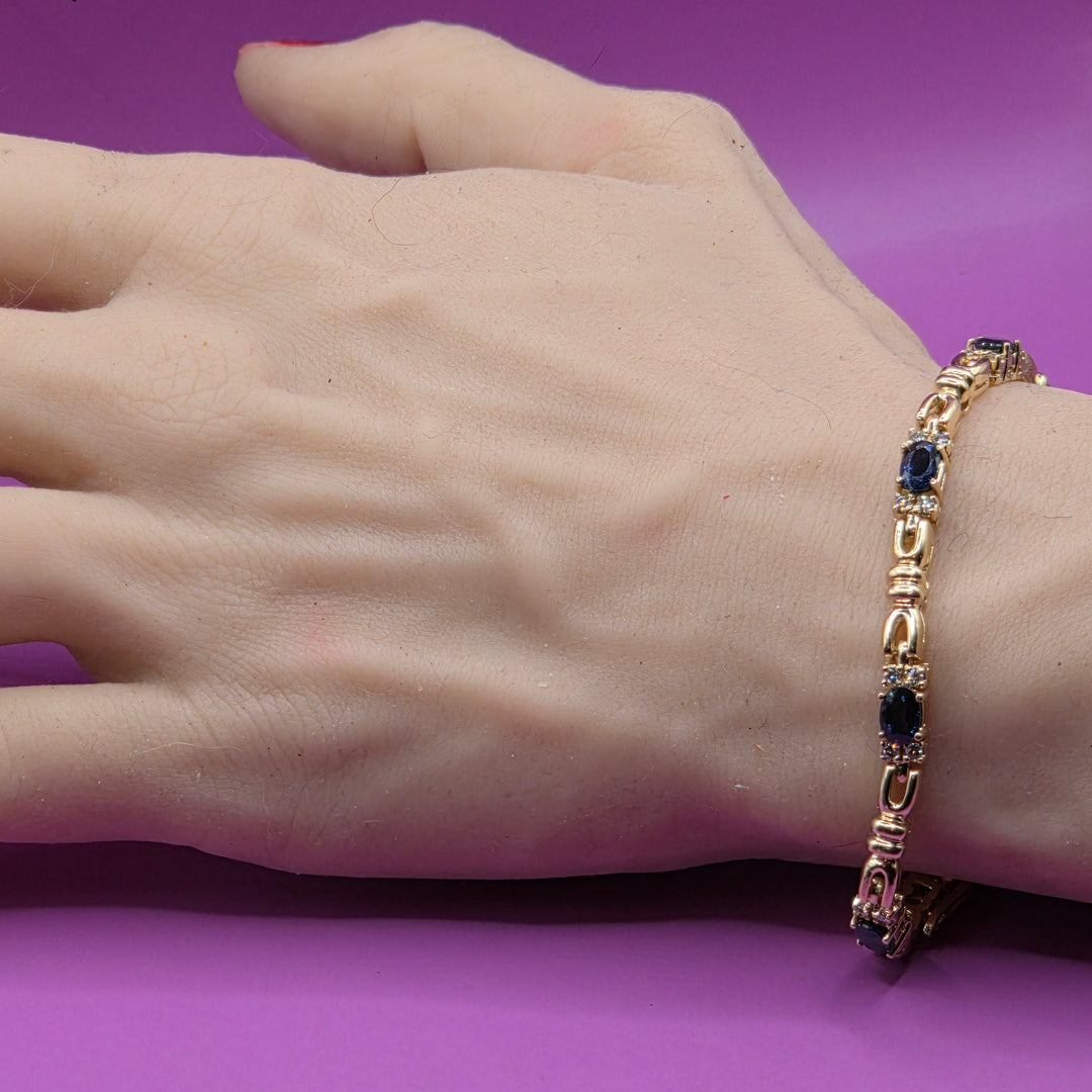 14K Gold, Diamond & Sapphire Coliseum Link Bracelet