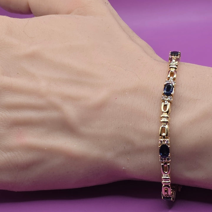 14K Gold, Diamond & Sapphire Coliseum Link Bracelet