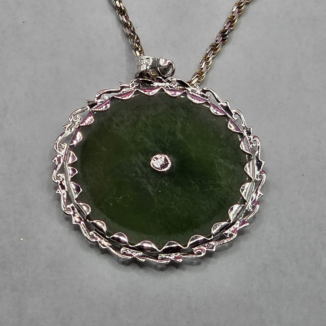 Sterling Silver & Cabochon Jade Longevity Necklace