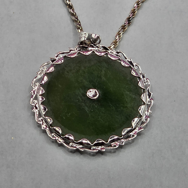 Sterling Silver & Cabochon Jade Longevity Necklace