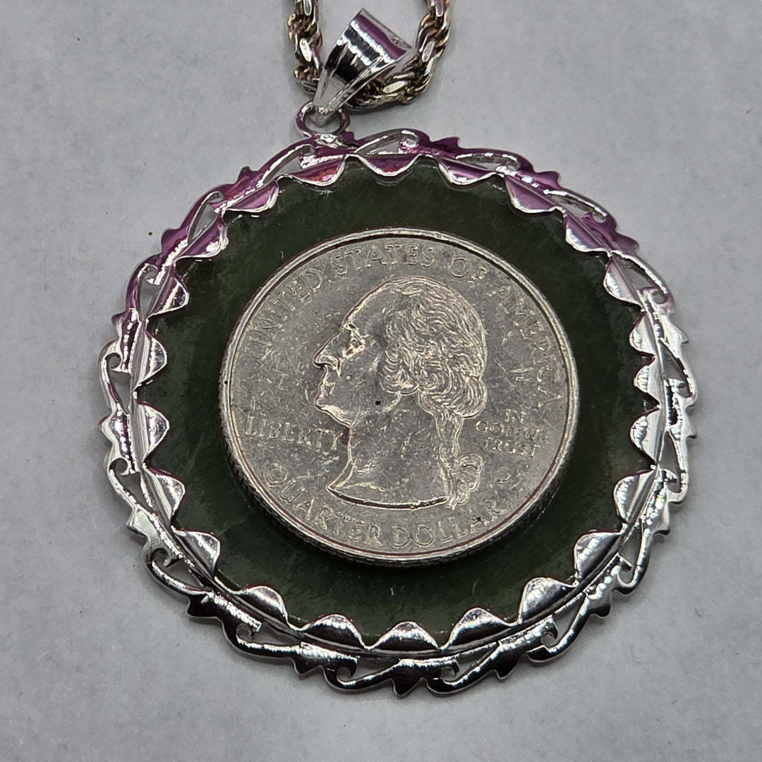 Sterling Silver & Cabochon Jade Longevity Necklace