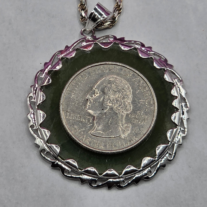 Sterling Silver & Cabochon Jade Longevity Necklace