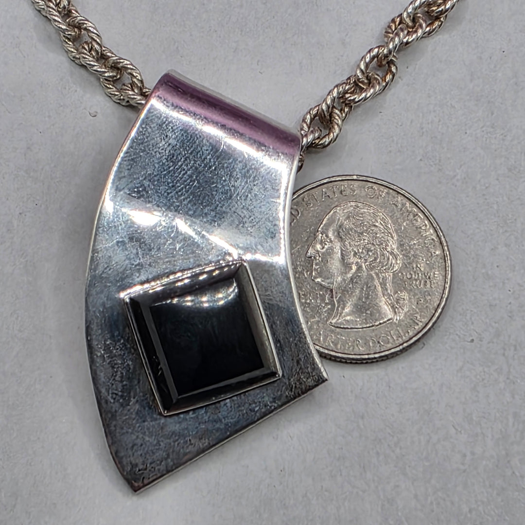 Sterling Silver & Abstract Onyx Pendant Necklace