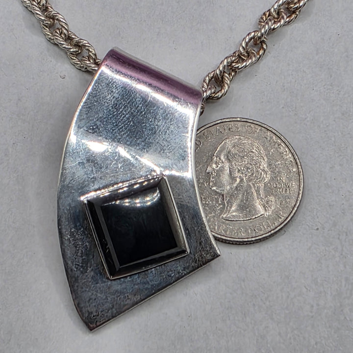 Sterling Silver & Abstract Onyx Pendant Necklace