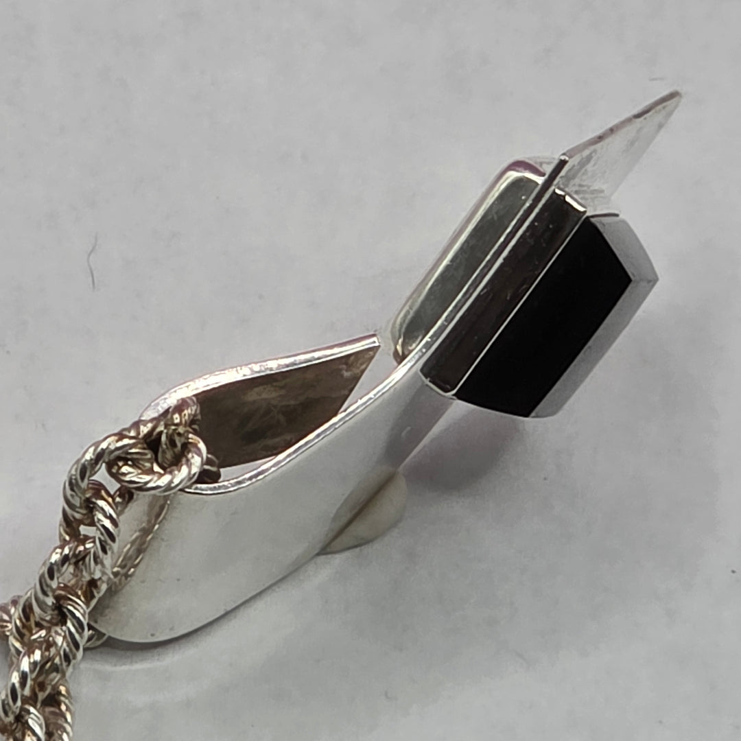 Sterling Silver & Abstract Onyx Pendant Necklace