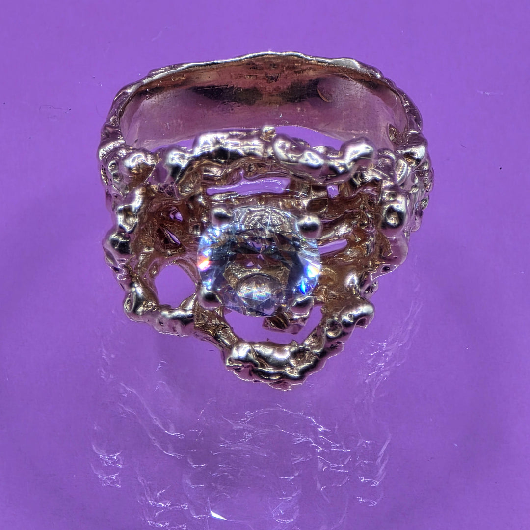 14K Gold & Simulant Round Diamond Statement Ring