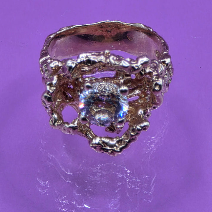 14K Gold & Simulant Round Diamond Statement Ring