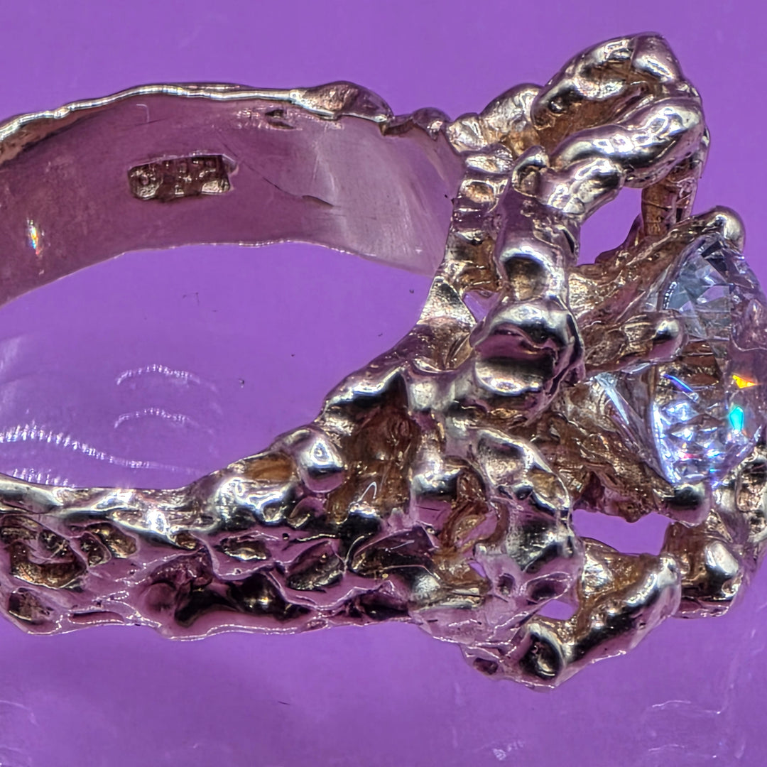 14K Gold & Simulant Round Diamond Statement Ring