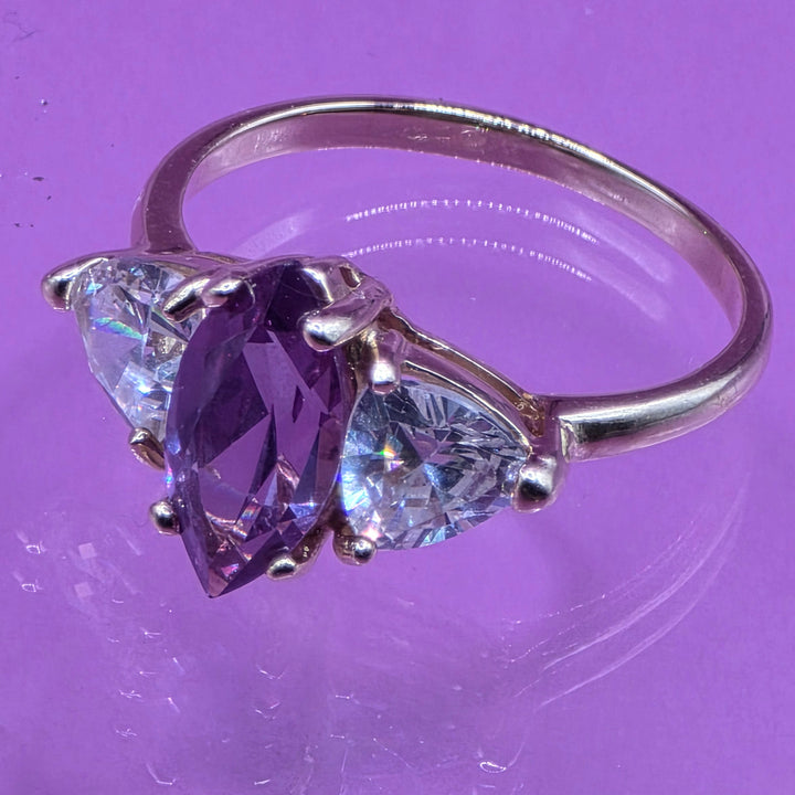 14K Gold, Amethyst & Crystal Cocktail Ring